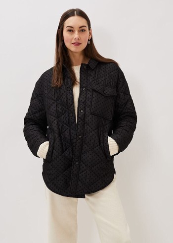 Phase Eight Lola Quilted Polka Dot Coats Black Australia | XU7125693